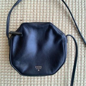 Vintage Fossil Black Leather Octagon Crossbody Mini Bag